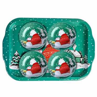 Christmas Themed Large Metal Tray with Four Bowl Set - 3