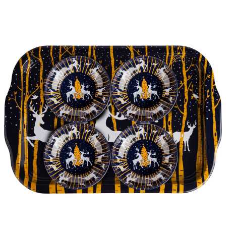 Yılbaşı Temalı Metal Büyük Tepsi-Dörtlü Kase Seti - 4