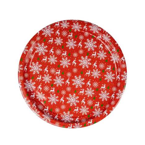 Yılbaşı Temalı Metal Yuvarlak Tepsi 28 Cm - 3