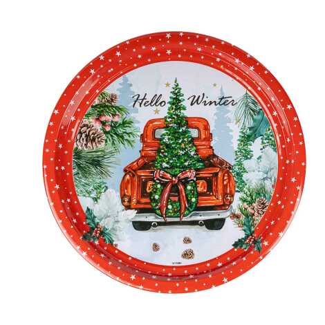 Yılbaşı Temalı Metal Yuvarlak Tepsi 28 Cm - 4