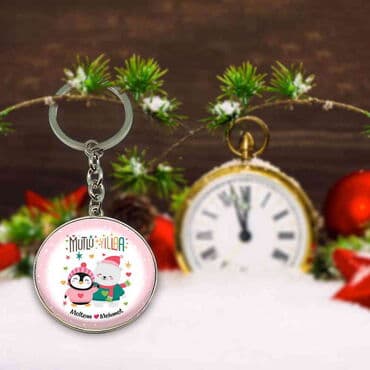 Christmas Themed Metal Round Keychain 40x100 mm - 2