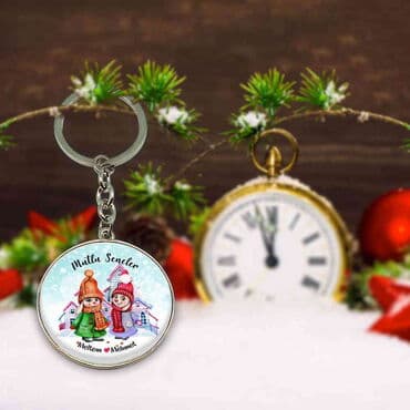 Christmas Themed Metal Round Keychain 40x100 mm - 3