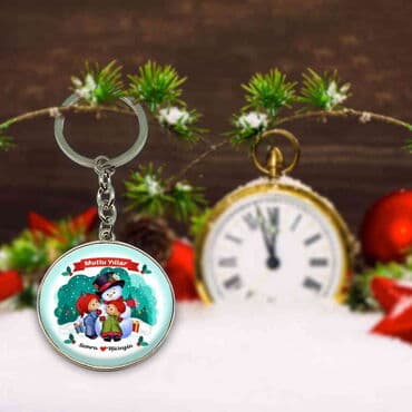 Christmas Themed Metal Round Keychain 40x100 mm - 5