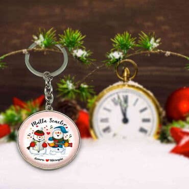 Christmas Themed Metal Round Keychain 40x100 mm - 6