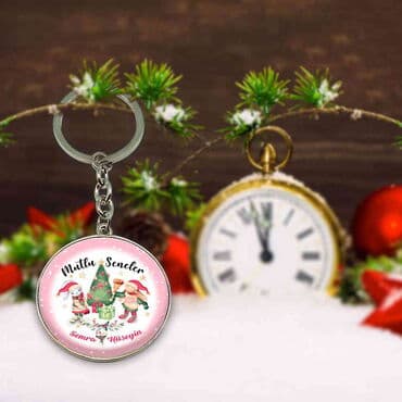 Christmas Themed Metal Round Keychain 40x100 mm - 9