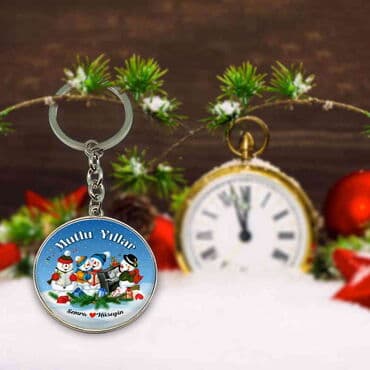 Christmas Themed Metal Round Keychain 40x100 mm - 10