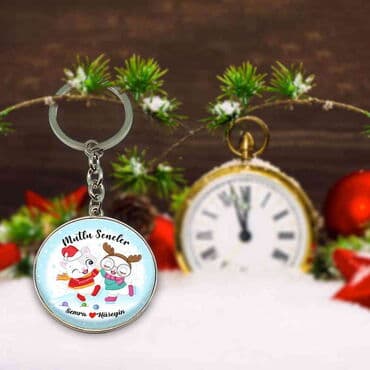 Christmas Themed Metal Round Keychain 40x100 mm - 12