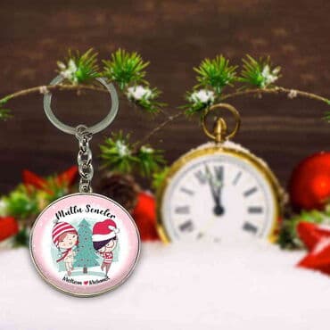 Christmas Themed Metal Round Keychain 40x100 mm - 13