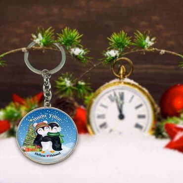 Christmas Themed Metal Round Keychain 40x100 mm