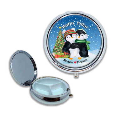 Toptan Yılbaşı Temalı Myros İsimli Yuvarlak Hap Kutusu 50x15 mm - Myros