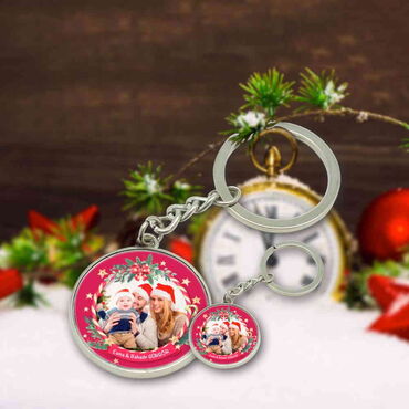 Christmas Themed Metal Round Keychain 35x90 mm - 2