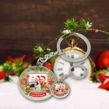 Christmas Themed Metal Round Keychain 35x90 mm - 3