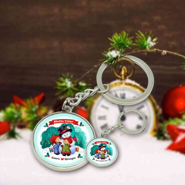 Christmas Themed Metal Round Keychain 35x90 mm - 4