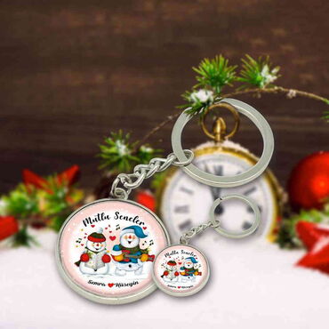 Christmas Themed Metal Round Keychain 35x90 mm - 5