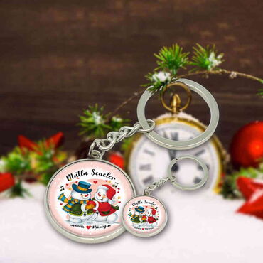 Christmas Themed Metal Round Keychain 35x90 mm - 6