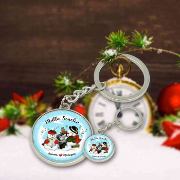 Christmas Themed Metal Round Keychain 35x90 mm - 7