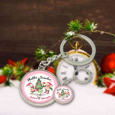 Christmas Themed Metal Round Keychain 35x90 mm - 8