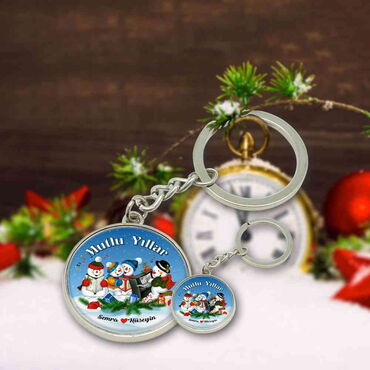 Christmas Themed Metal Round Keychain 35x90 mm - 9