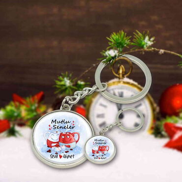 Christmas Themed Metal Round Keychain 35x90 mm - 10