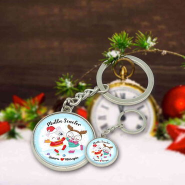 Christmas Themed Metal Round Keychain 35x90 mm - 11