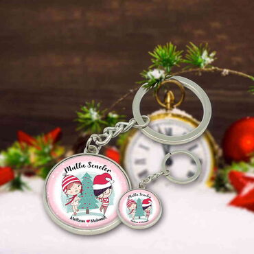 Christmas Themed Metal Round Keychain 35x90 mm - 12