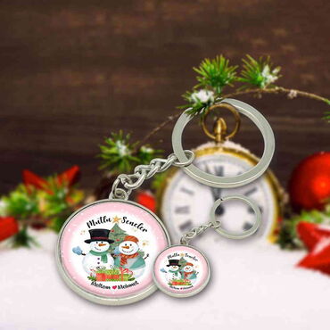 Christmas Themed Metal Round Keychain 35x90 mm - 13