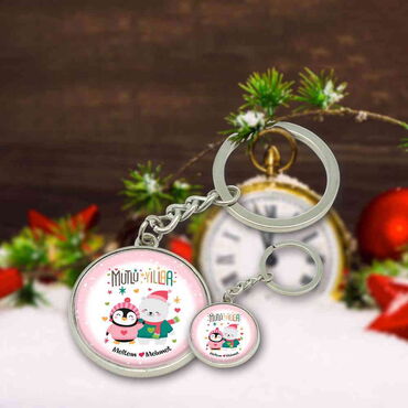 Christmas Themed Metal Round Keychain 35x90 mm - 14