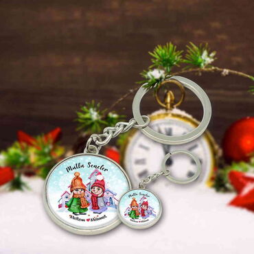 Christmas Themed Metal Round Keychain 35x90 mm - 15
