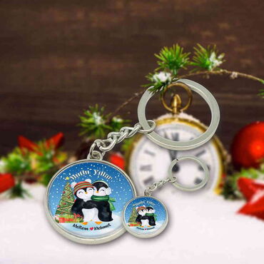 Christmas Themed Metal Round Keychain 35x90 mm - 16