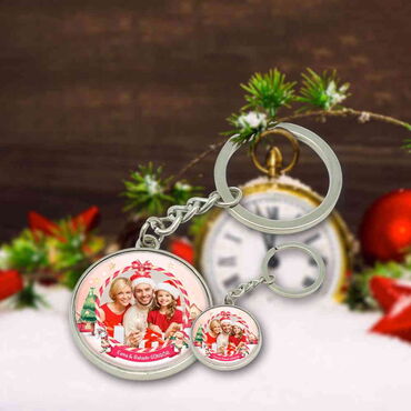 Christmas Themed Metal Round Keychain 35x90 mm - 17
