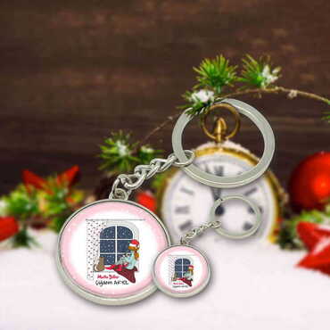 Christmas Themed Metal Round Keychain 35x90 mm