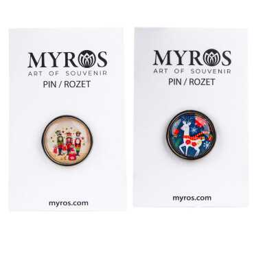 Yılbaşı Temalı Myros Metal Yuvarlak Rozet 18 mm - 2