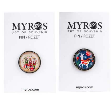 Yılbaşı Temalı Myros Metal Yuvarlak Rozet 18 mm - 2