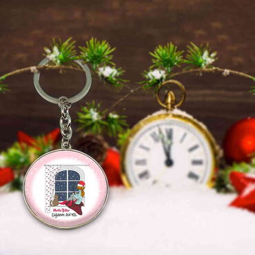 Christmas Themed Metal Round Keychain 40x100 mm - 2