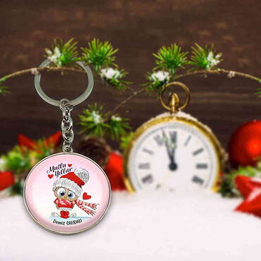 Christmas Themed Metal Round Keychain 40x100 mm - 3