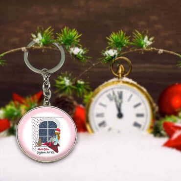 Christmas Themed Metal Round Keychain 40x100 mm