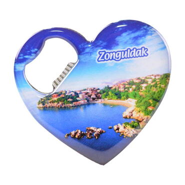 Myros - Toptan Zonguldak Temalı Myros Metal Kalp Açacak Magnet 85x76 mm