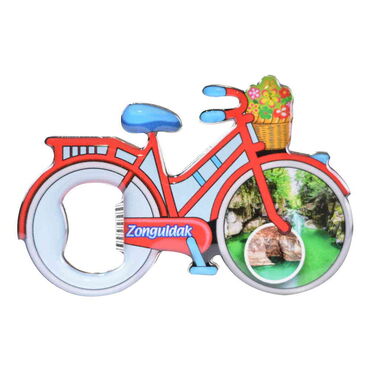 Zonguldak Themed Bicycle Shaped Metal Magnetic Bottle Opener 100x65 mm - Thumbnail