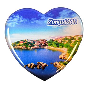 Myros - Zonguldak Themed Epoxy Dome Heart Souvenir Fridge Magnet 65x60 mm