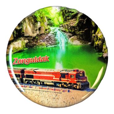 Zonguldak Themed Epoxy Dome Round Souvenir Fridge Magnet 67 mm - Thumbnail