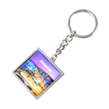 Zonguldak Themed Metal Square Shaped Double Face Keychain 36x95 mm - Thumbnail