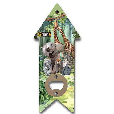 Myros - Zoo Themed Arrow Shaped Printed MDF Wooden Bottle Opener 193x82 mm