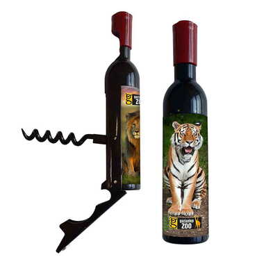 Myros - Zoo Themed Bottle Shaped Metal Wine Bottle Corkscrew Opener-Magnetic 115x25x25 mm