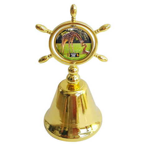 Zoo Themed Collectible Souvenir Double Face Metal Spinner Rudder Bell - Golden Color - 1