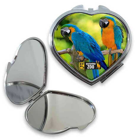 Zoo Themed Customised Metal Epoxy Travel Make Up Compact Heart Shaped Mirror 70x65x8 mm - 1