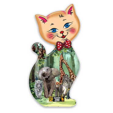 Myros - Zoo Themed Customised UV Printed Plastic Base Cat Shaped Fridge Magnet 43x87 mm