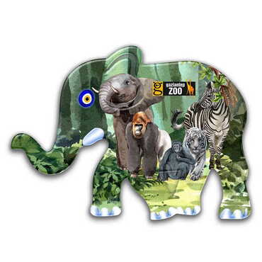 Myros - Zoo Themed Customised UV Printed Plastic Base Elephant Shaped Fridge Magnet 86x62 mm