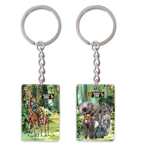 Zoo Themed Customised UV Printed Plastic Base Rectangle Keyring 31x106 mm - 1