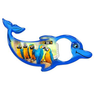 Zoo Themed Dolphin Shaped Metal Magnetic Bottle Opener 102x67 mm - Thumbnail