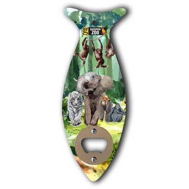 Myros - Zoo Themed Fish Shaped Printed MDF Wooden Bottle Opener 190x70 mm